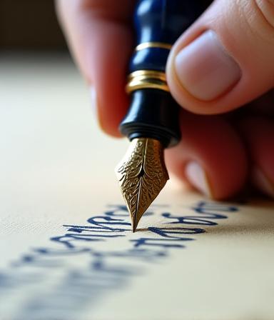 Close up of a fountain pen creating elegant law document titling