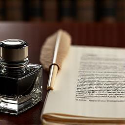 Traditional ink well on a dark oak desk